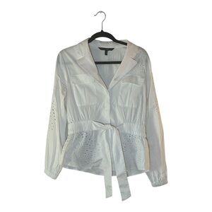 White House Black Market White Eyelet Blouse medium